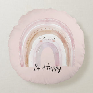 Be Happy Rainbow with Eyelashes Round Cushion