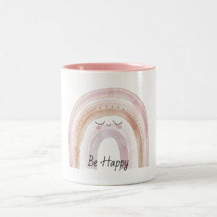 Be Happy Rainbow with Eyelashes Two-Tone Coffee Mug