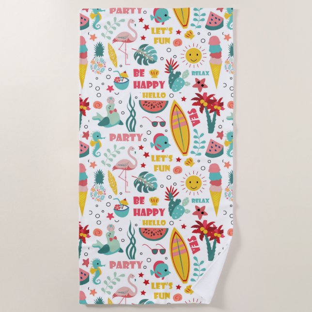 Be Happy Relax Summer Elements  Beach Towel (Front)