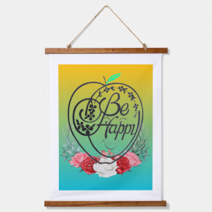 Be Happy Smiling Apple Hand drawn Topper  Hanging Tapestry