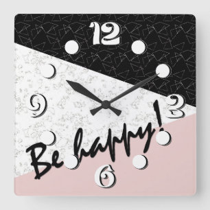Be happy! square wall clock