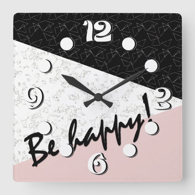 Be happy! square wall clock (Front)