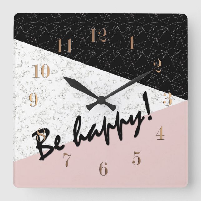 Be happy! square wall clock (Front)