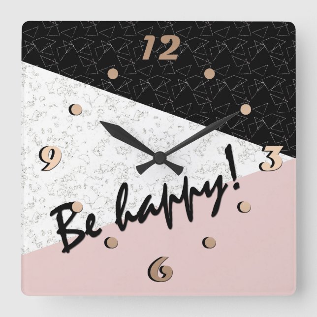 Be happy! square wall clock (Front)