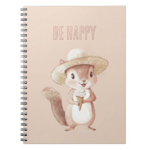 Be Happy Squirrel Ice Cream Cone Notebook