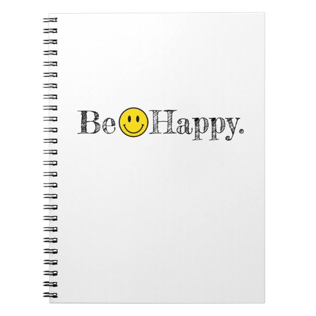 BE HAPPY Typography Smile Face Emoji Fun Notebook (Front)