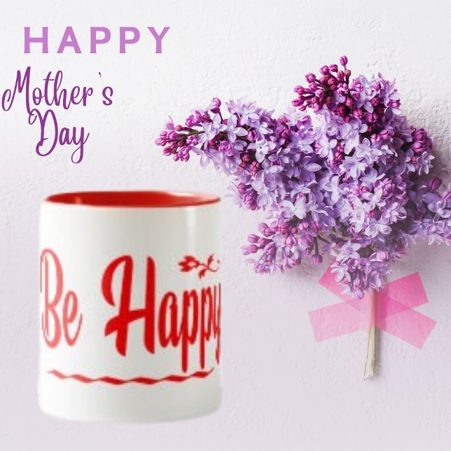 Be Happy Typography Text Word  Two-Tone Coffee Mug (Creator Uploaded)