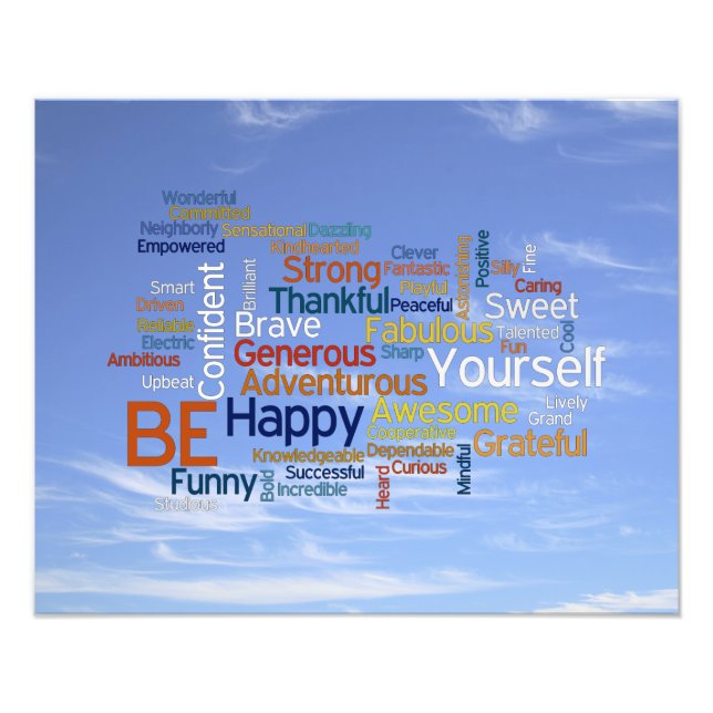 Be Happy Word Cloud in Blue Sky Inspire Photo Print (Front)