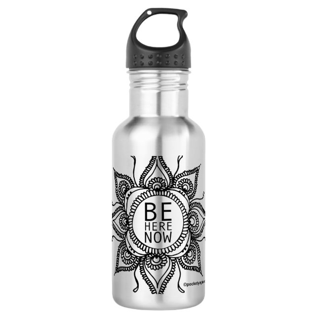 Be Here Now Mandala Stainless Steel Water Bottle (Front)