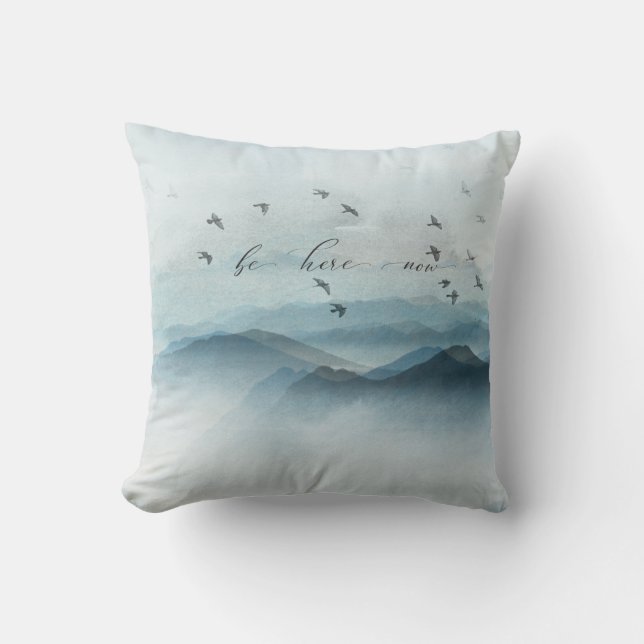 Be Here Now Mountain Landscape Scene Cushion (Front)
