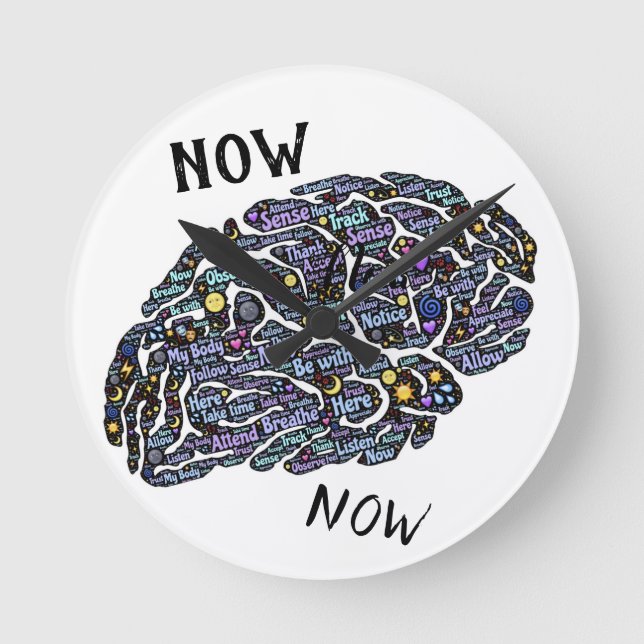 Be Here Now Purple Brain Christian Wall Clock (Front)