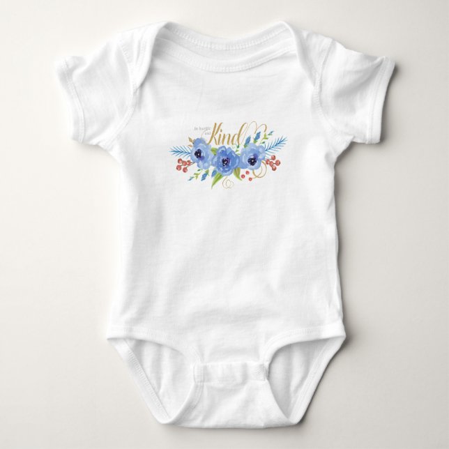 Be Humble and Kind blue watercolor flowers Baby Bodysuit (Front)
