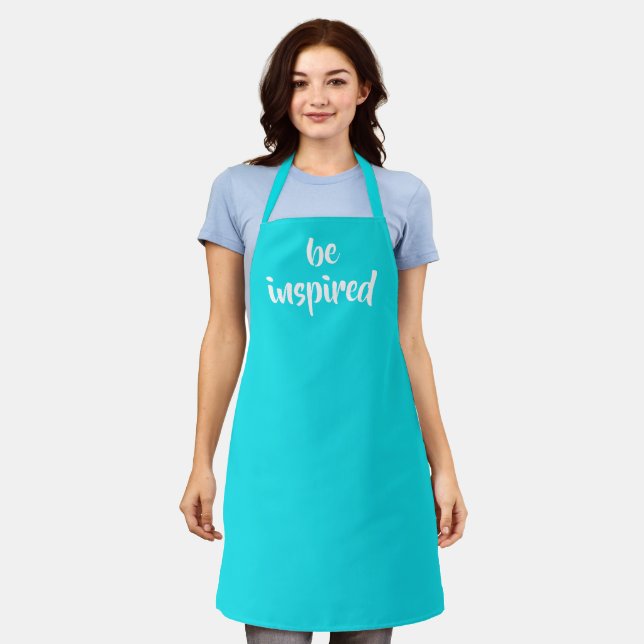 "Be Inspired" Aqua Blue Apron (Worn)