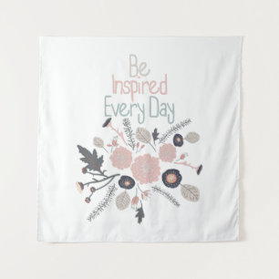 Be Inspired Every Day Botanical Flowers Pink Grey Tapestry