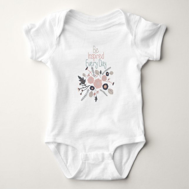 Be Inspired Every Day Saying Pink Flowers Baby Bodysuit (Front)