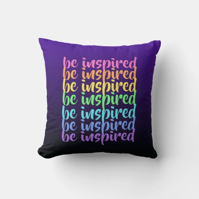 "Be Inspired" Purple Rainbow Cushion (Front)