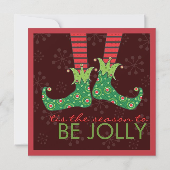 Be Jolly Fun Elf Feet Holiday Christmas Party Invitation (Front)