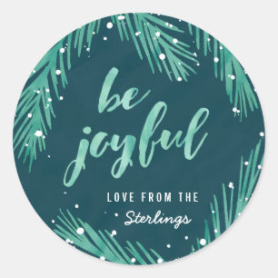 Be Joyful Christmas Sticker   Snow & Pines