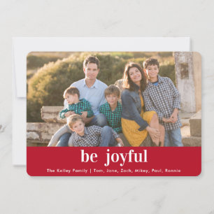Be Joyful Print, Newsletter on Back, Red Photo Holiday Card