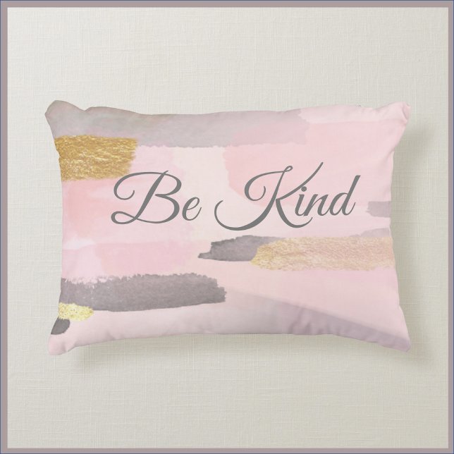 Be Kind Abstract Pink & Grey Accent Pillow (Creator Uploaded)