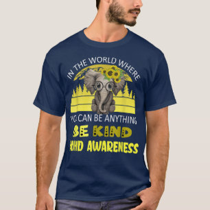 Be Kind Adhd Awareness Elephant Retro Background 4 T-Shirt