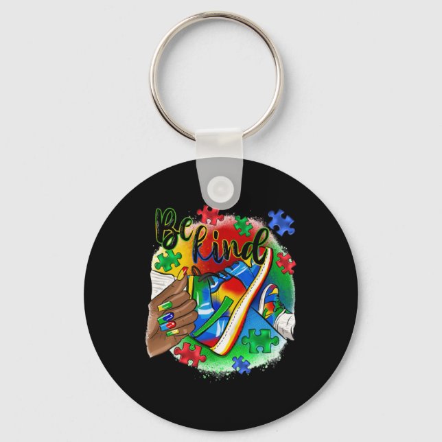 Be Kind Afro Sneaker Autism Awareness Day Support  Key Ring (Front)