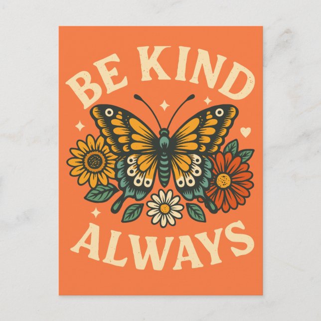 Be Kind Always Butterfly Design Holiday Postcard (Front)