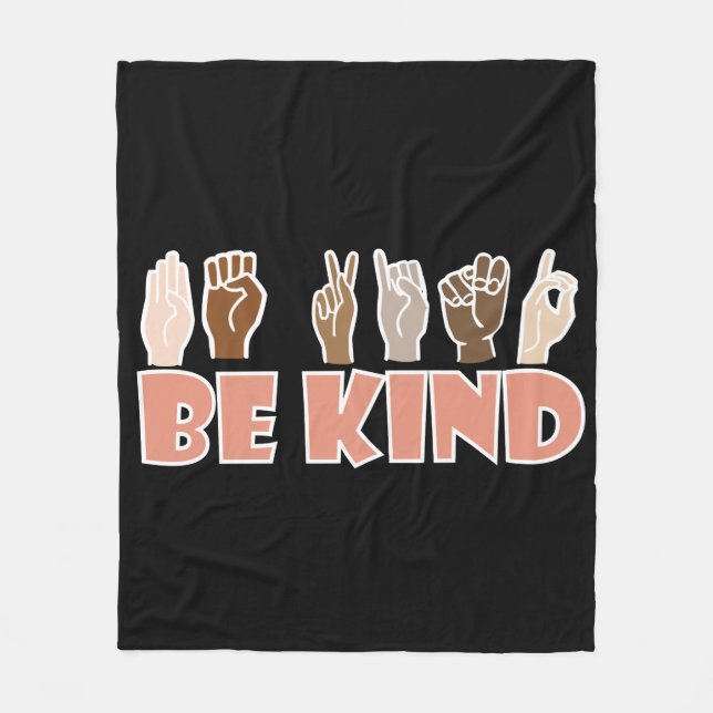 Be Kind ASL American Sign Language Fleece Blanket (Front)