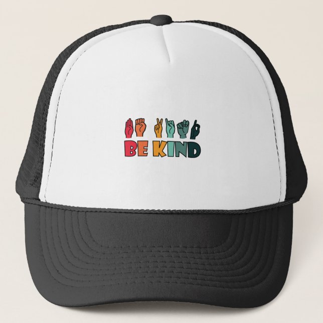 Be Kind ASL American Sign Language Trucker Hat (Front)