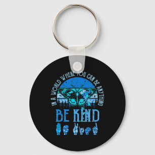 Be Kind Asl Autism Awareness Inspirational Retro T Key Ring