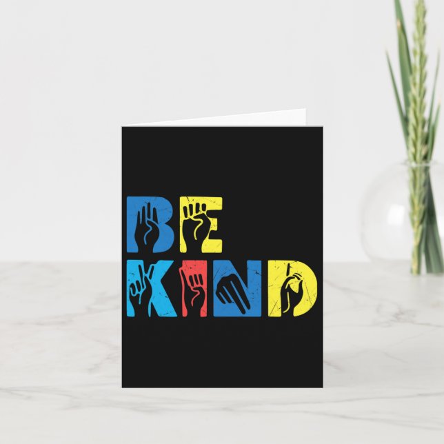 Be Kind Asl Love Sign Language Hand Autism Awarene Card (Front)