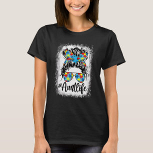 Be Kind Aunt Life Autism Awareness Messy Bun Girl T-Shirt