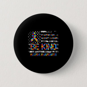 Be kind autism awareness american usa flag men 6 cm round badge