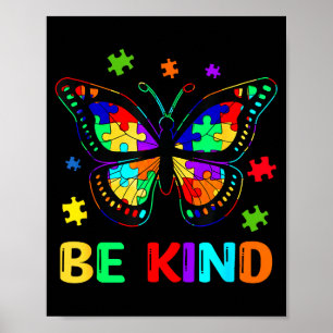 Be Kind Autism Awareness Butterfly Piece Puzzle Wo Poster