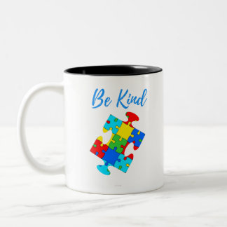 Be Kind Autism Awareness Colorful Puzzle Piece Two-Tone Coffee Mug