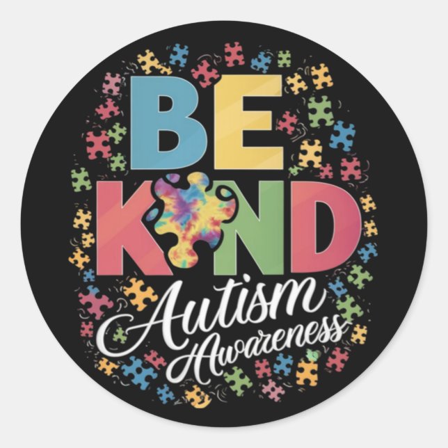 Be Kind Autism Awareness Colourful Design Classic Round Sticker (Front)