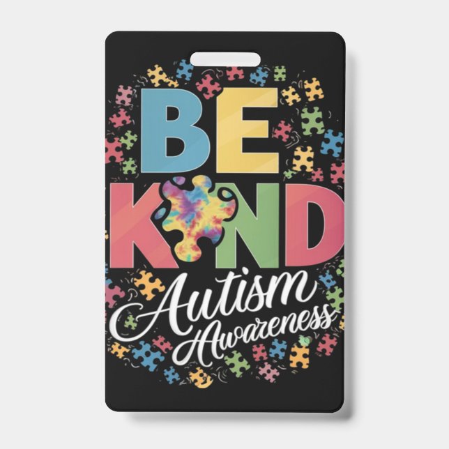 Be Kind Autism Awareness Colourful Design ID Badge (Front)
