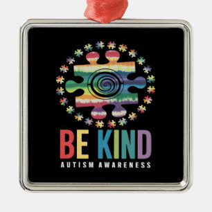 Be Kind Autism Awareness Colourful Design Metal Ornament