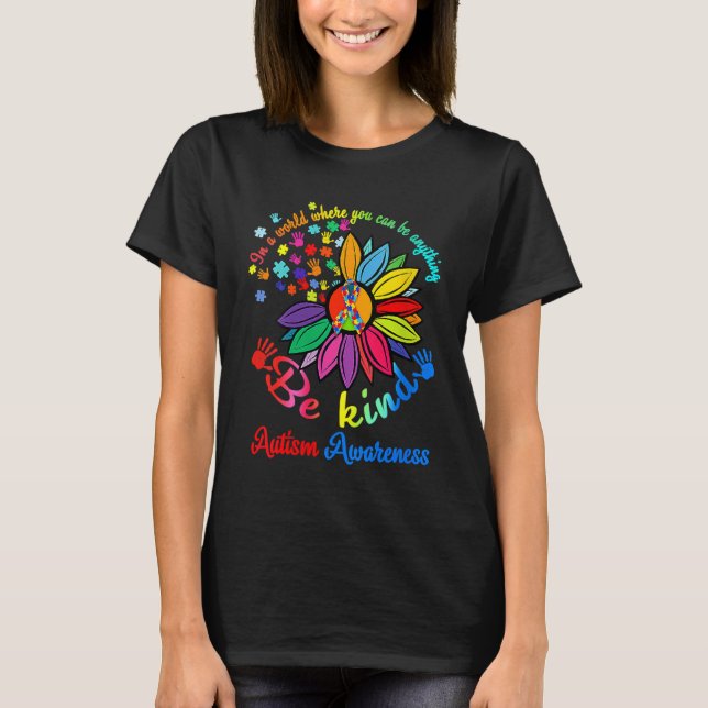 Be Kind Autism Awareness Flower Puzzle Choose Kind T-Shirt (Front)
