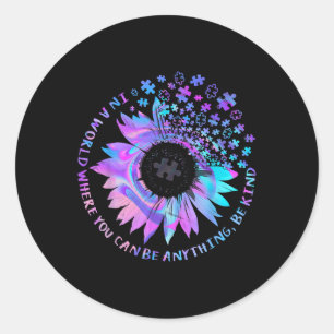Be Kind Autism Awareness Kindness Sunflower Tie Dy Classic Round Sticker