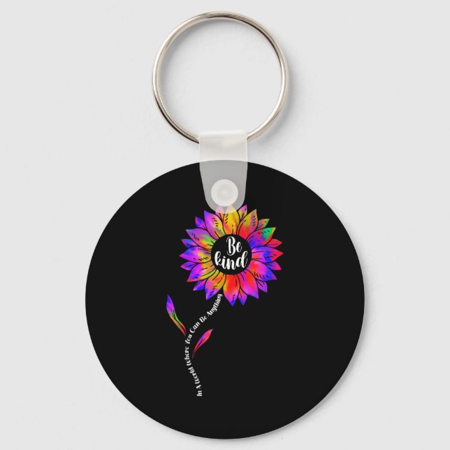 Be kind autism awareness kindness tie dye sunflowe key ring (Front)
