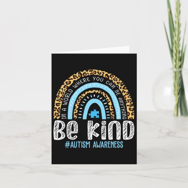 Be Kind Autism Awareness Leopard Rainbow Choose Ki Card (Front)