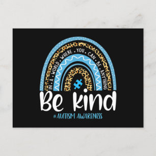 Be Kind Autism Awareness Leopard Rainbow Choose Ki Postcard