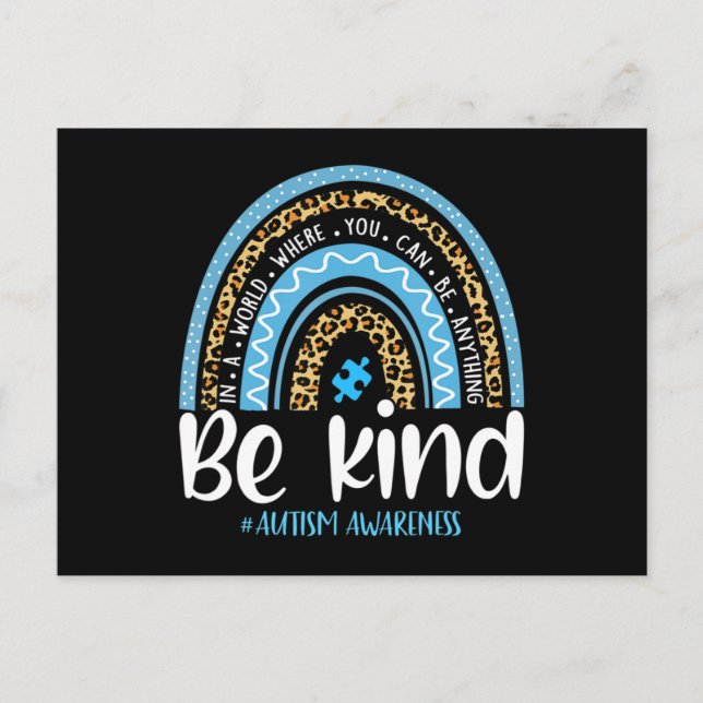 Be Kind Autism Awareness Leopard Rainbow Choose Ki Postcard (Front)