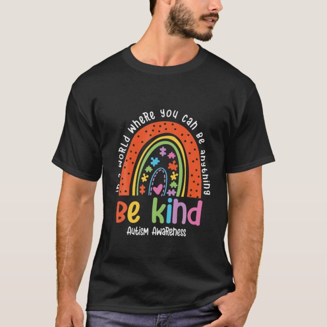 Be Kind Autism Awareness Leopard Rainbow T-Shirt (Front)