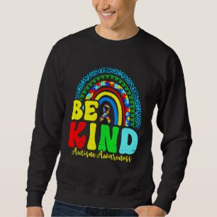 Be Kind Autism Awareness Love Heart Leopard Rainbo Sweatshirt