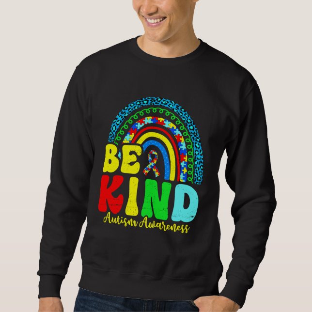 Be Kind Autism Awareness Love Heart Leopard Rainbo Sweatshirt (Front)