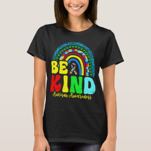 Be Kind Autism Awareness Love Heart Leopard Rainbo T-Shirt
