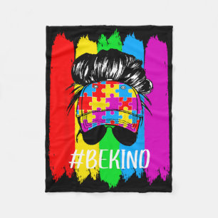 Be Kind Autism Awareness Messy Bun Girl Tees Fleece Blanket