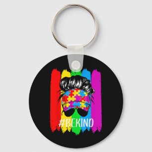 Be Kind Autism Awareness Messy Bun Girl Tees  Key Ring